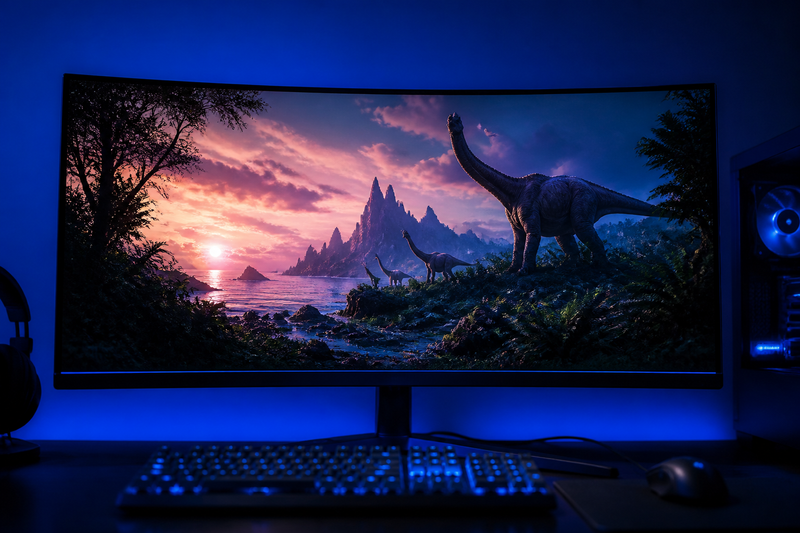 ARK Survival Ascended player character aiming a rifle in a jungle environment with colourful ESP overlays visible on screen, 2026