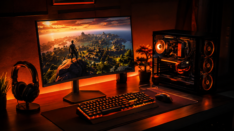Klar Fortnite cheat gaming setup with aimbot and ESP features